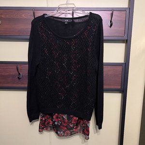 AGB Black Crocheted top with a floral tank top underneath